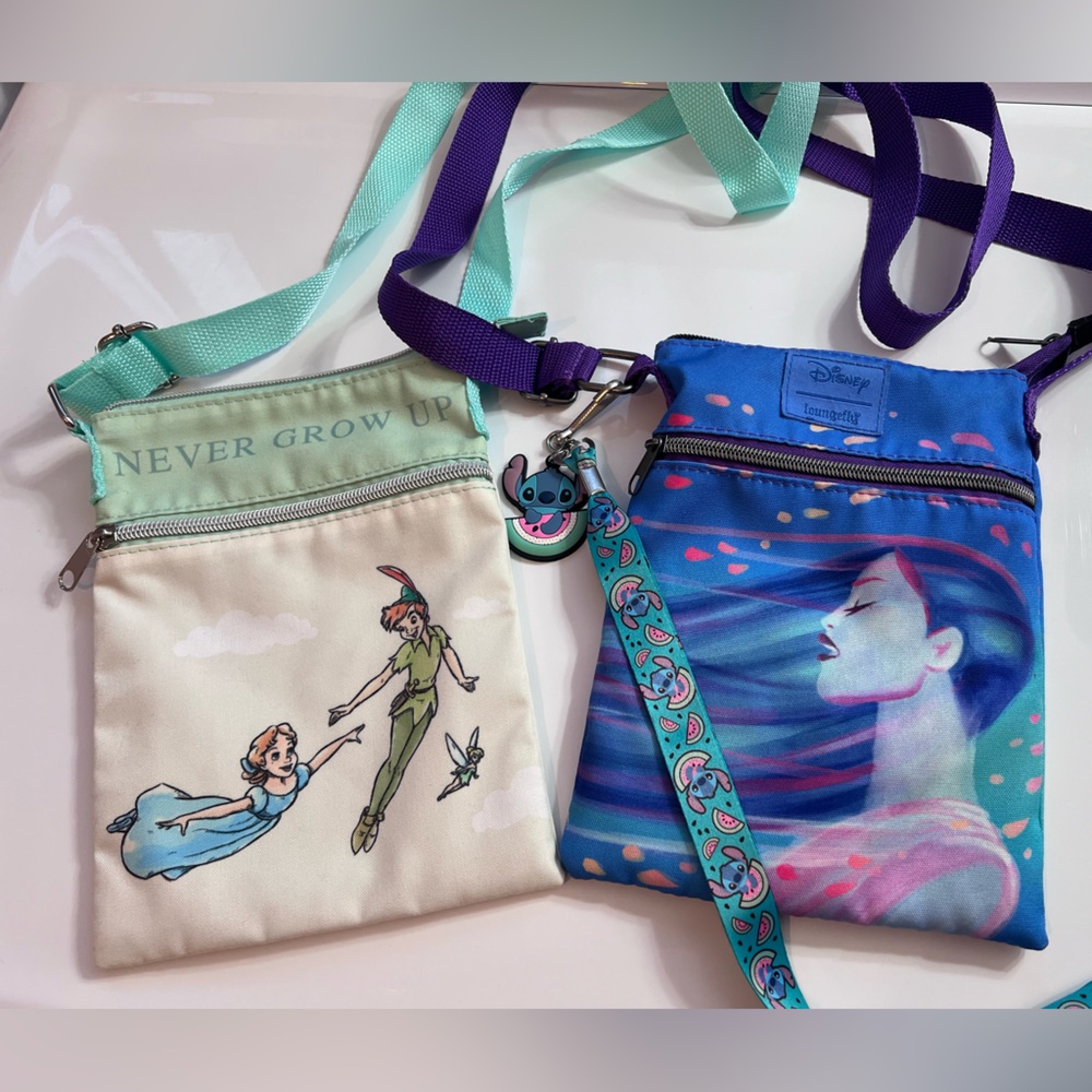 Loungefly Disney Peter Pan & Pocahontas passport bag purse Stitch lanyard